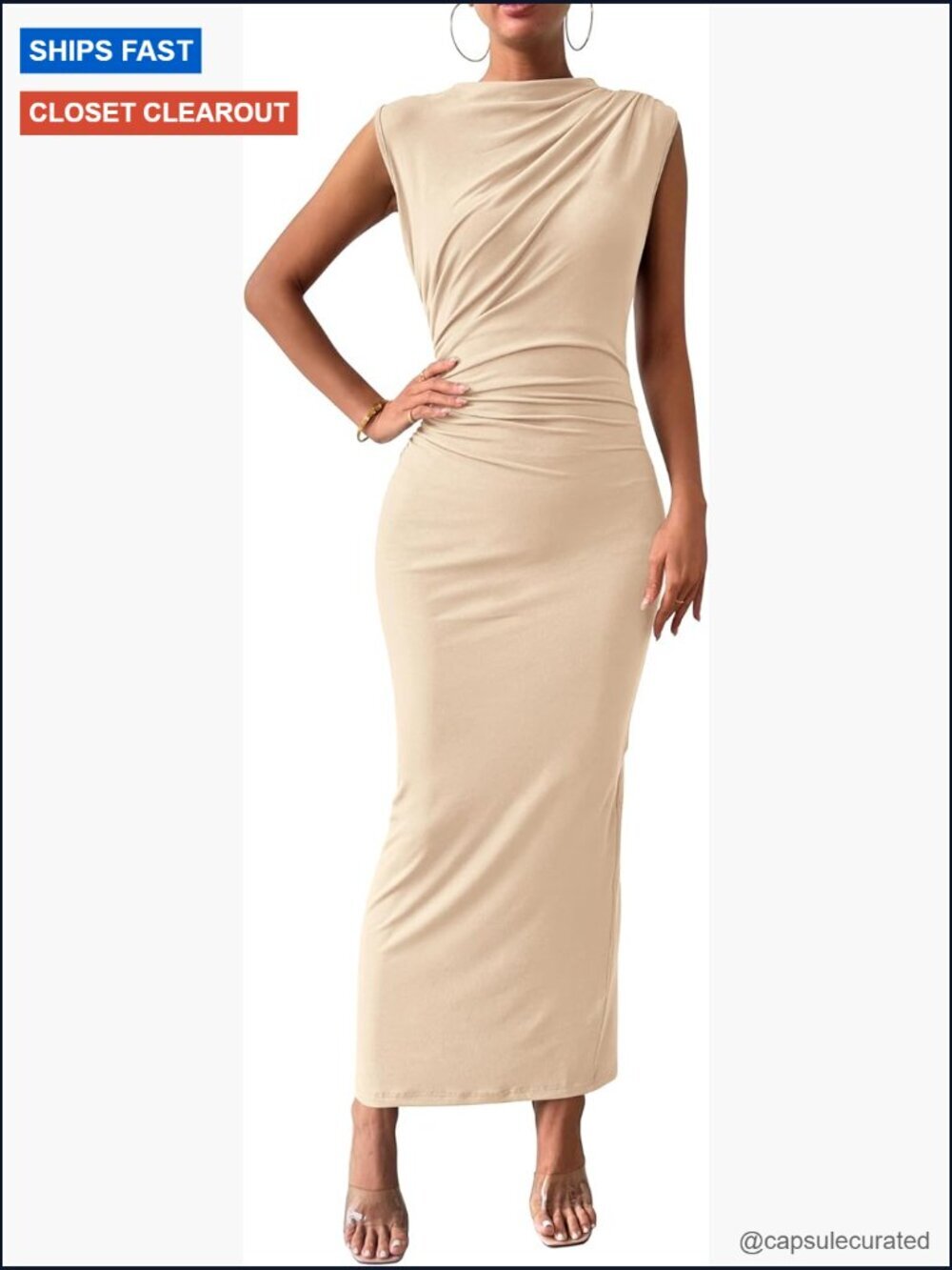 Women's Ruched Bodycon Maxi Dress Sleeveless Slit Party Cocktail